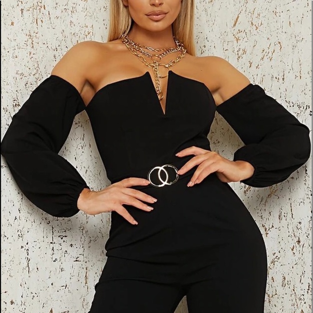 Black Scuba Bardot Puff Sleeve